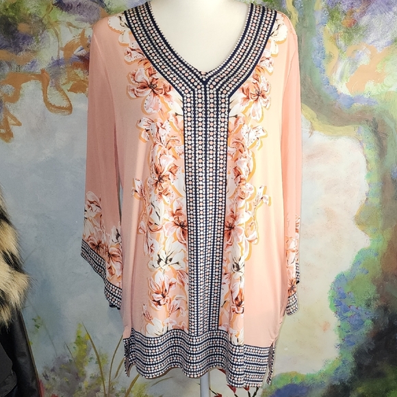JM Collection Tops - Floral Peach Women's Top